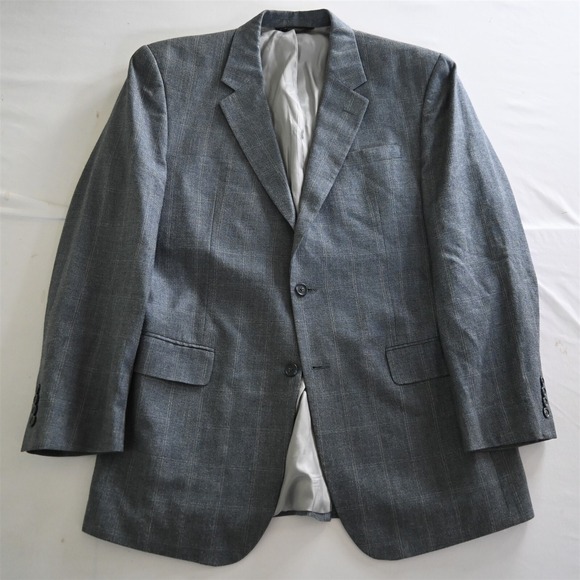 Jos A Bank‎ 44L Blue Windowpane Silk Wool Mens Suit Jacket Blazer Sport Coat - Picture 13 of 16